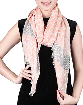 Offener Schal mit Karomuster in weiss-hell abricot-hellgrau